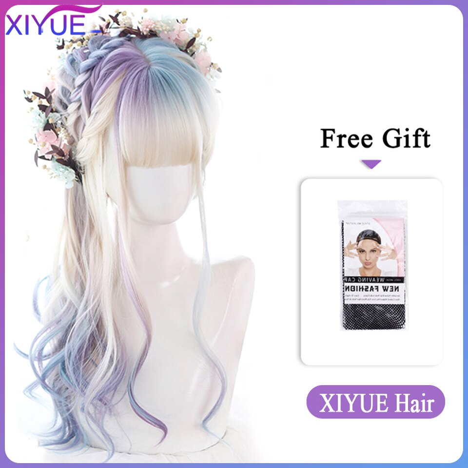 Blue Pink Lolita Wigs Ombre Long Water Wave Cosplay Wigs Synthetic Hair Wigs Heat Resistant For Women