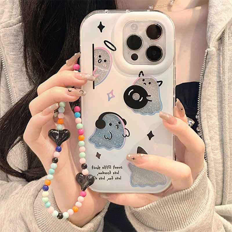 Funny Glitter ghost spirit music dance transparent Phone Case For iPhone 14 13 12 11 Pro Max Xr Xs 7 8 14 Plus Case Cute Cover