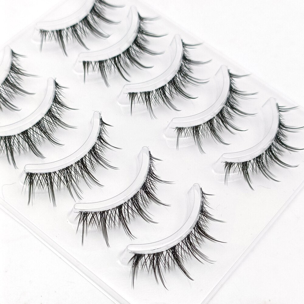 Invisible band Lashes 5 Pairs 3D Faux Mink Lashes Natural short Transparent Terrier Lashes Clear Band Soft Eyelashes