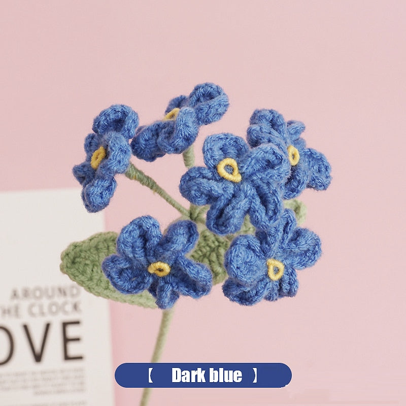 Finished Hand Knit Crochet Forget Me Not Flowers Handmade Flower Bouquet Home Decoration