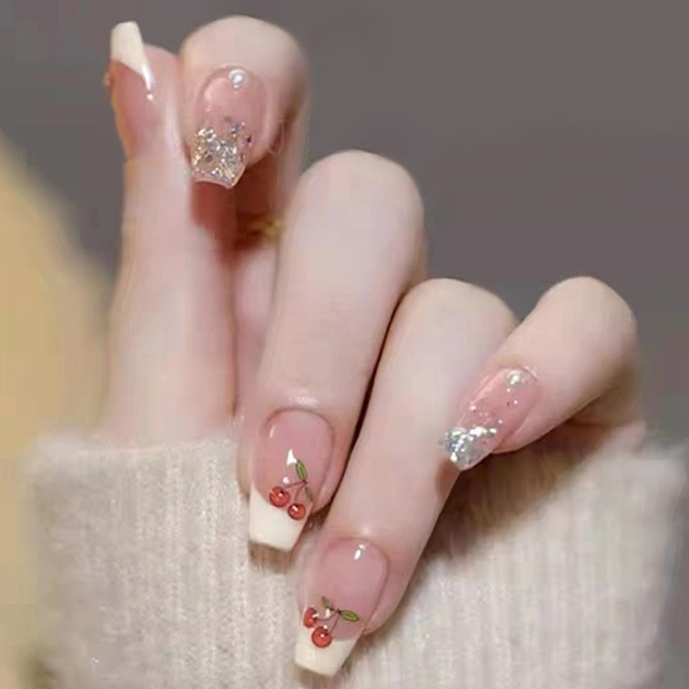 24pcs Rhinestone Design Fake Nails Shiny nail Decorations Press On nail Tips False Nail Patch