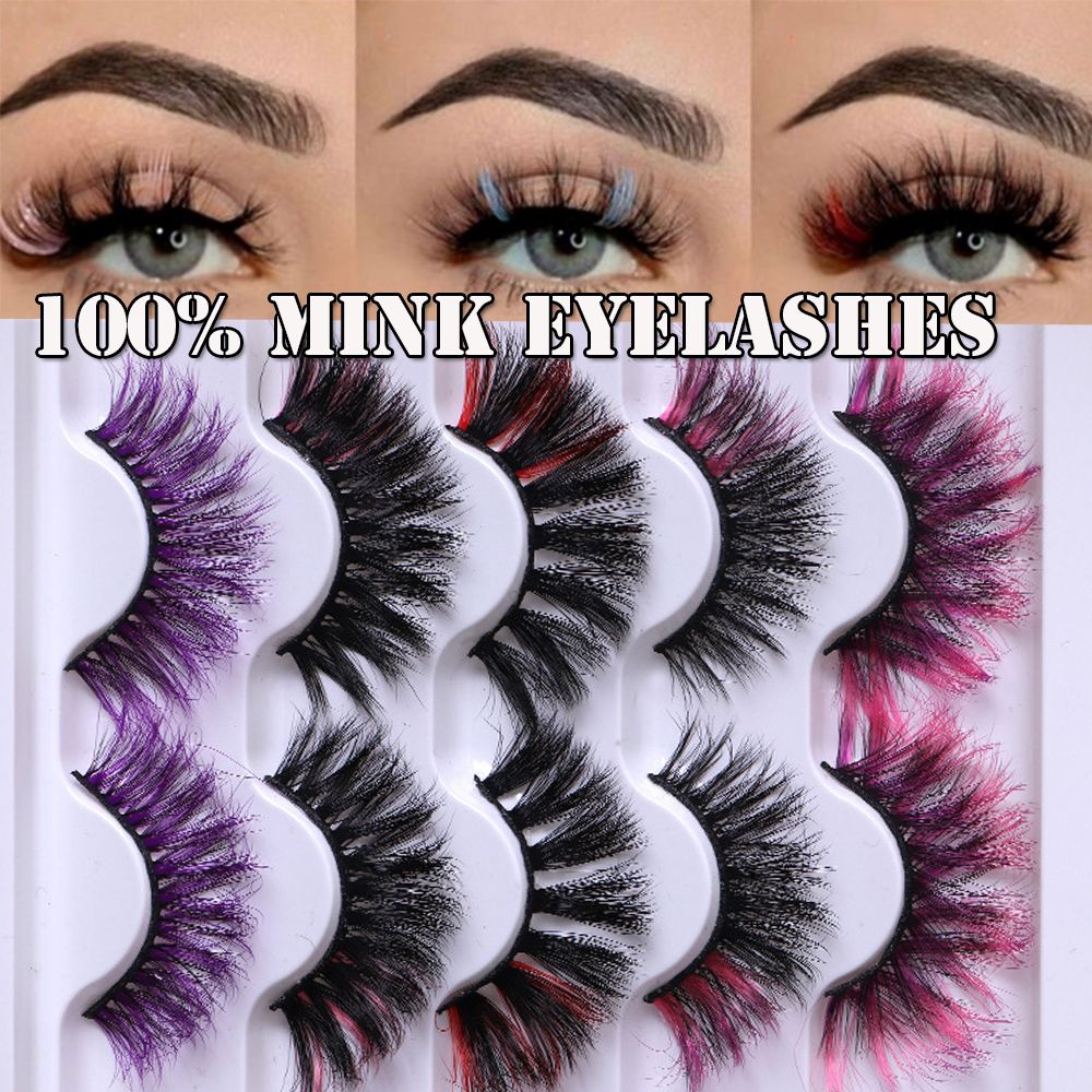 1/5Pairs Eye Lashes Cruelty Free Silk Lace Colored Eyelashes Dramatic Purple/pink/blue Cilias ombre blue eyelashes