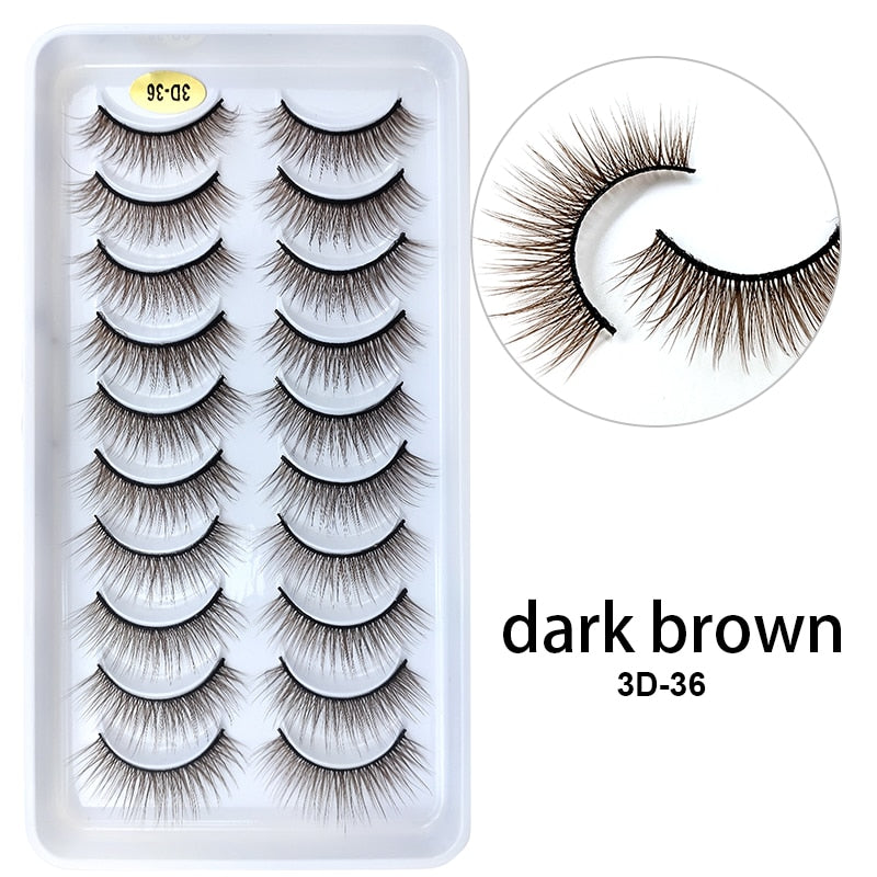 10Pairs/Lot Rainbow Colorful Mink False Eyelashes White Bulk Red Purple Blue Colors Fake Lashes for Dolls Cosplay
