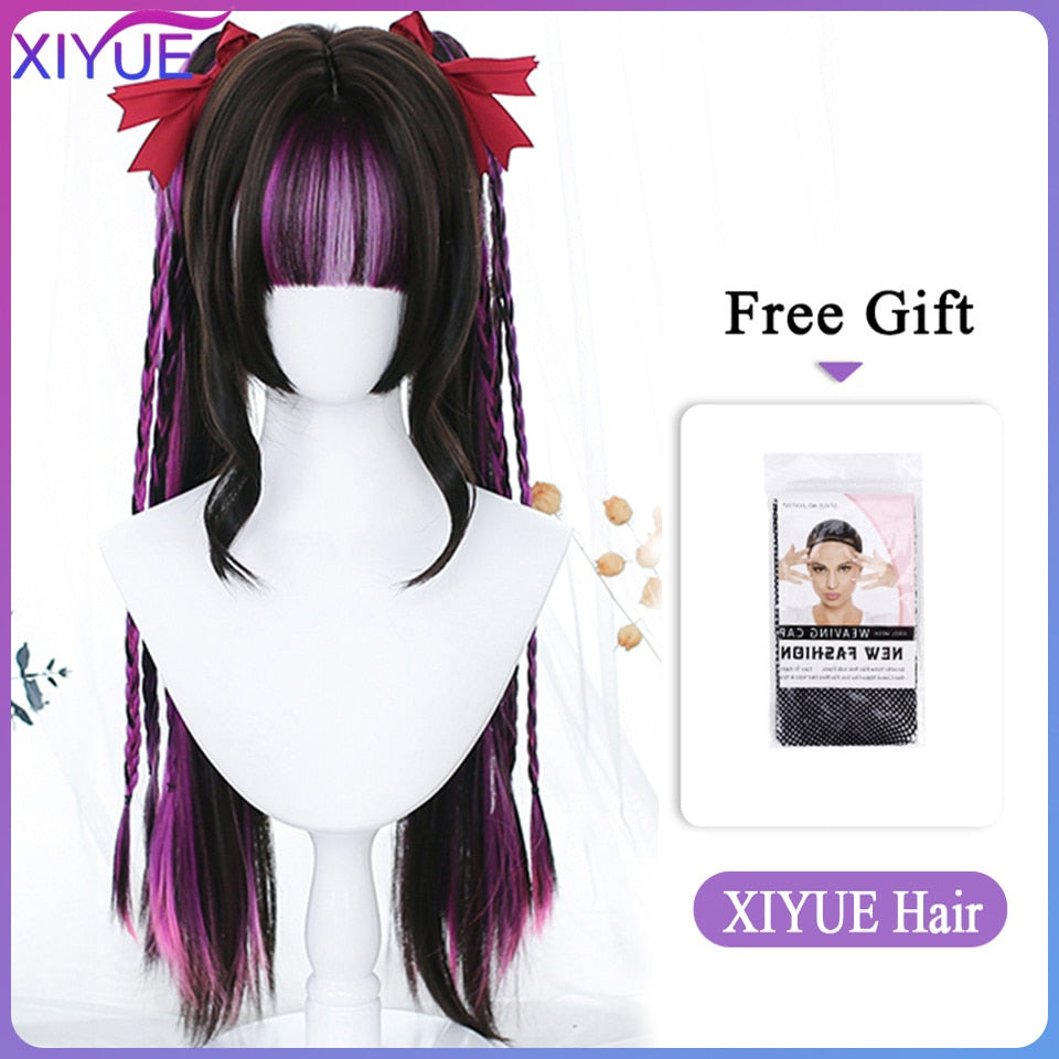 Blue Pink Lolita Wigs Ombre Long Water Wave Cosplay Wigs Synthetic Hair Wigs Heat Resistant For Women