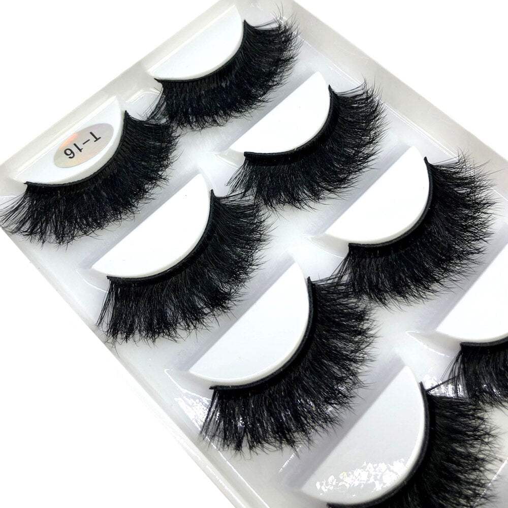 False Eyelashes Cat-Eye Fluffy Faux Mink Lashes 8D Wispy Lashes 5 Pairs Pack Dramatic Long Thick Volume Eyelashes