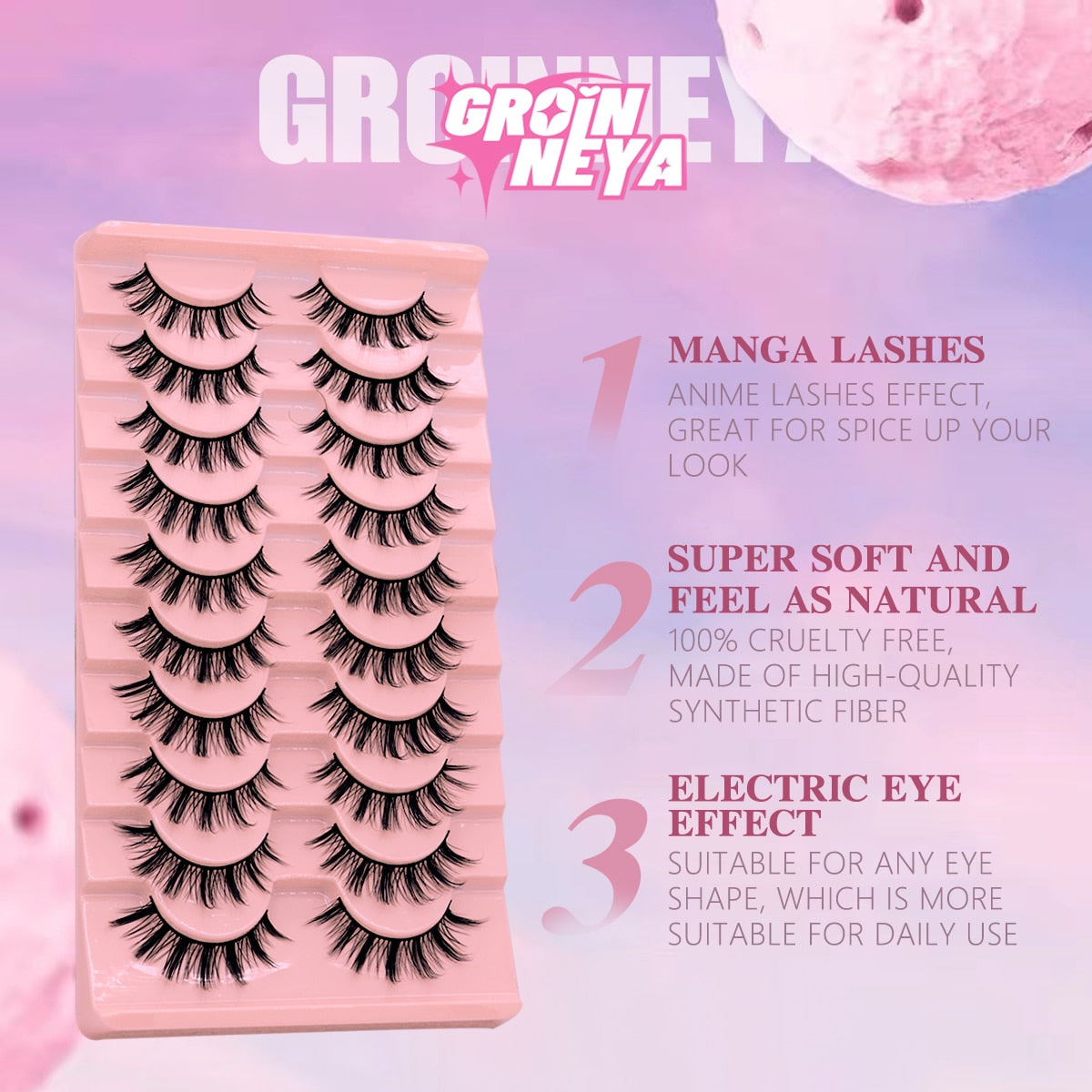 5/10 Pairs Natural False Eyelashes Manga Lashes Fluffy Soft Wispy Cosplay Lash Extension Faux Eyelashes