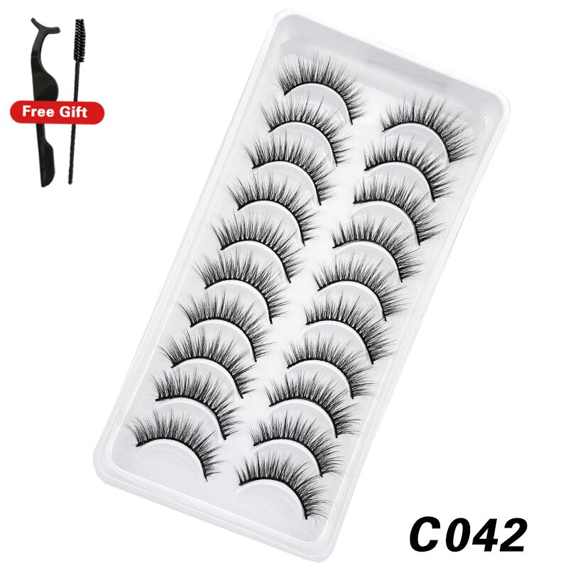 10Pairs 3D Faux Mink Lashes Natural Long Short Full Strip Lashes Soft Plump Eyelashes Extension