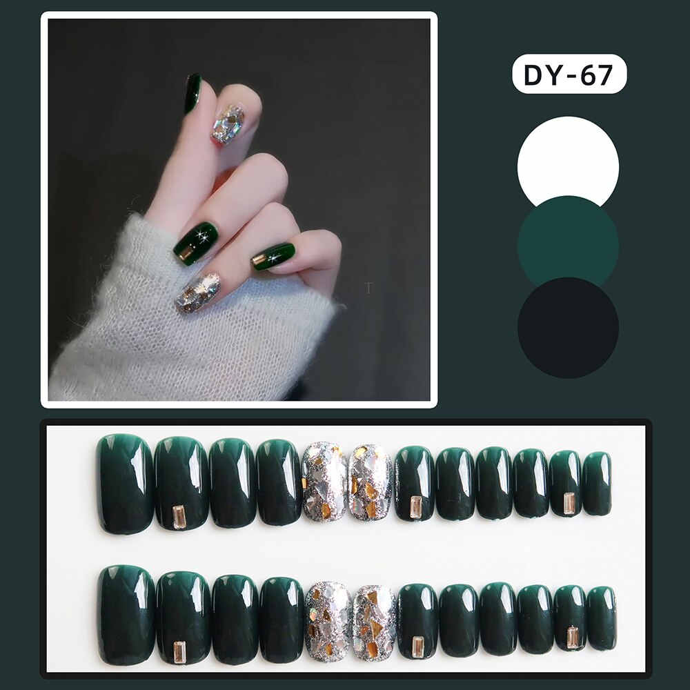 24pcs Cat Eye False Nail Deep Blue Color Fake Nail Tips Full Cover Nail Art Long Coffin Ballet Press on Nail Manicure Nail Tips