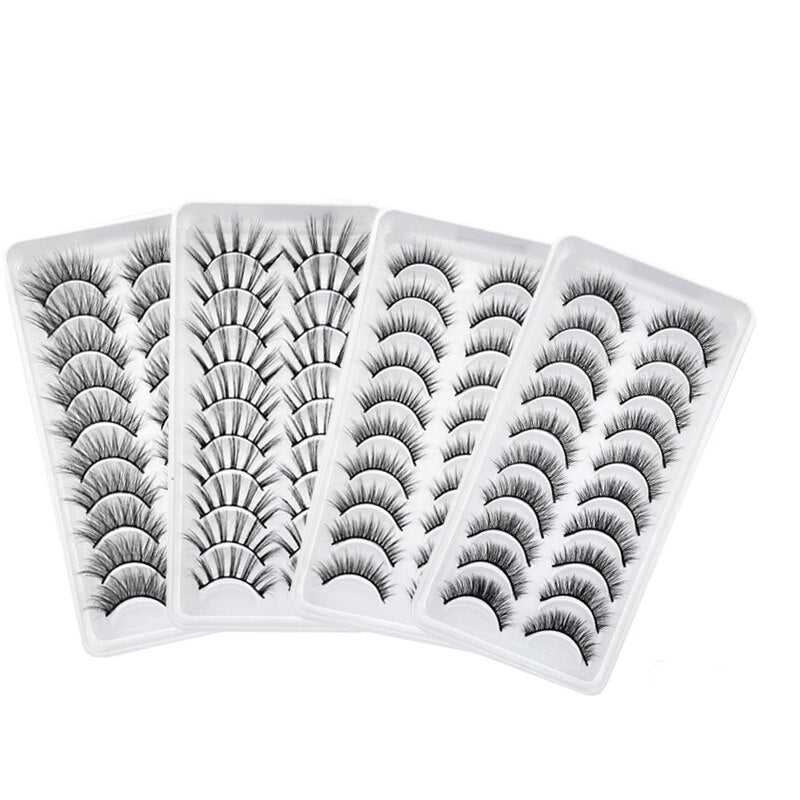 10Pairs 3D Faux Mink Lashes Natural Long Short Full Strip Lashes Soft Plump Eyelashes Extension
