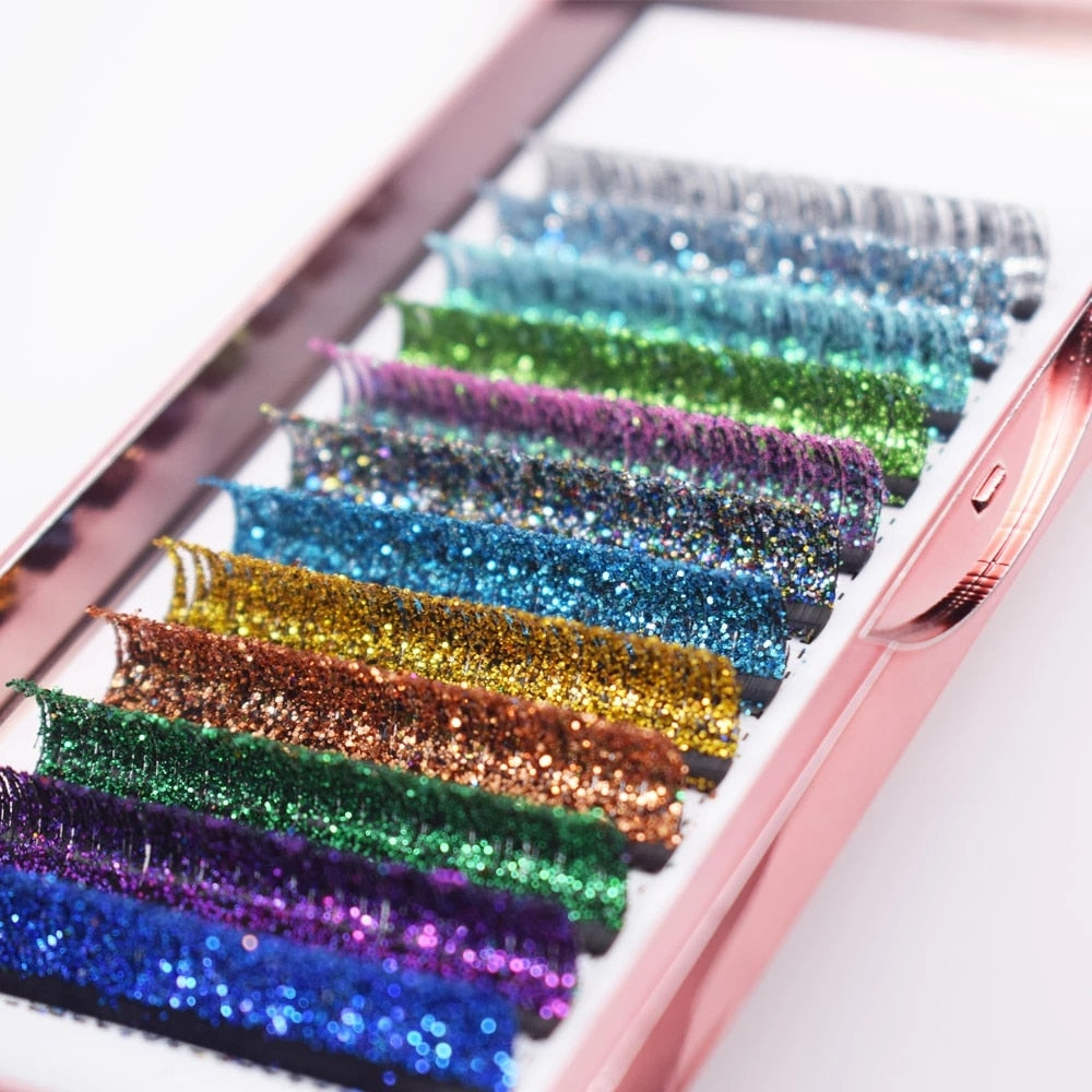 Mix Colors Glitter Eyelash Extensions Shiny Colorful False Lashes Faux Russian Volume Individual Lashes