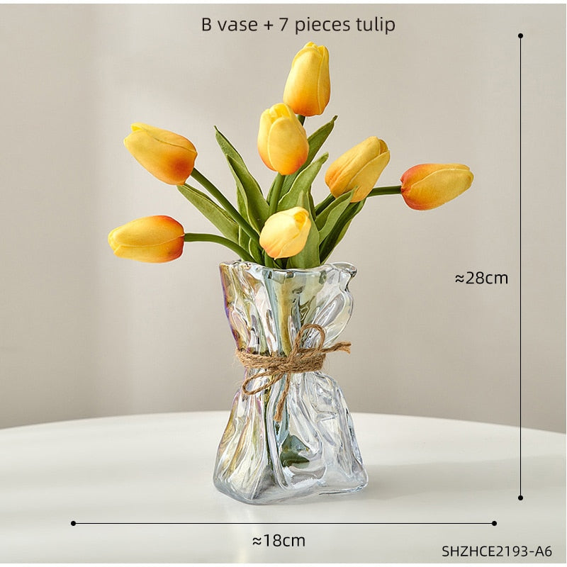 Transparent Glass Flower Vase Home Decoration Accessories Luxury Art Hydroponic Floral Bottle Room Decor
