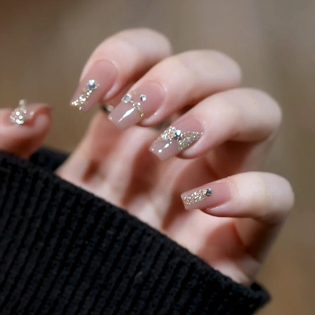 24pcs Rhinestone Design Fake Nails Shiny nail Decorations Press On nail Tips False Nail Patch