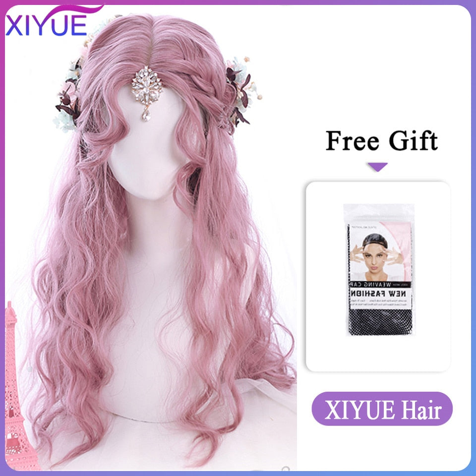 Blue Pink Lolita Wigs Ombre Long Water Wave Cosplay Wigs Synthetic Hair Wigs Heat Resistant For Women