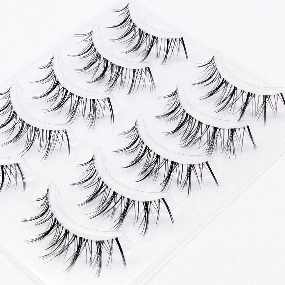 Invisible band Lashes 5 Pairs 3D Faux Mink Lashes Natural short Transparent Terrier Lashes Clear Band Soft Eyelashes
