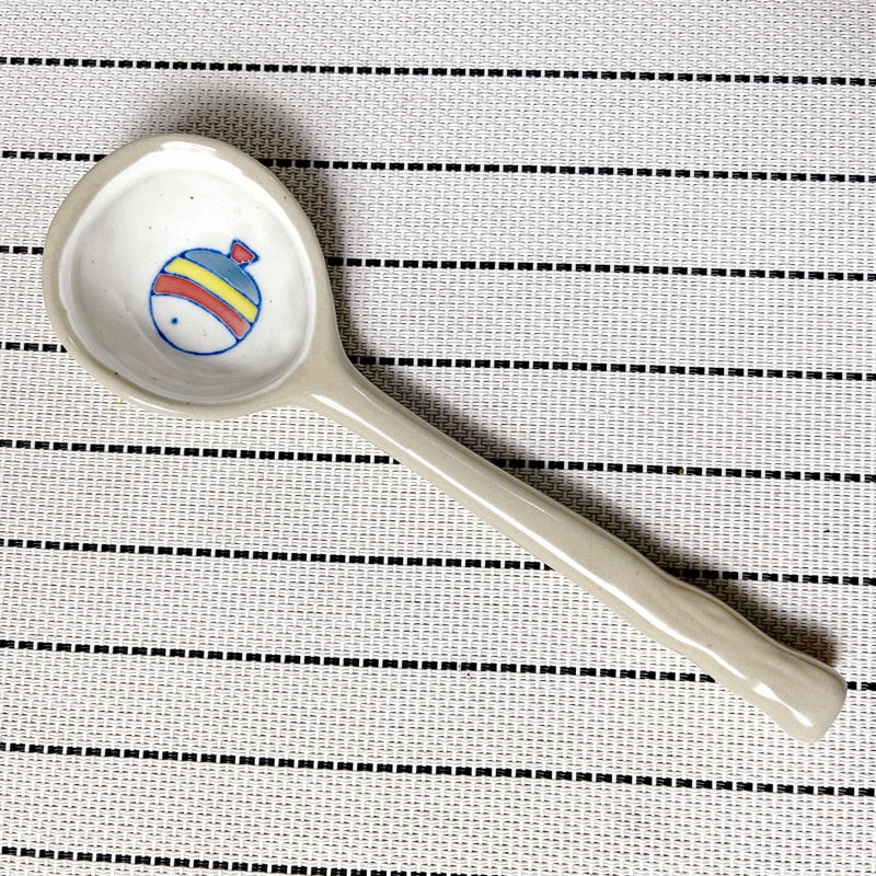 Japanese Style Stoneware Small Soup Spoon Ceramic Spoon, Long Handle Cute Spoon