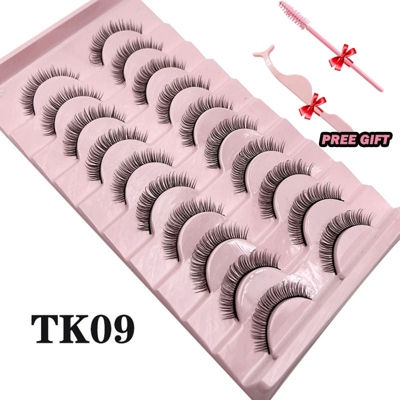 Natural Lashes 5/10 Pairs Eyelashes 3D Mink Manga Lashes Strip Lashes Band Soft Light False Eyelashes