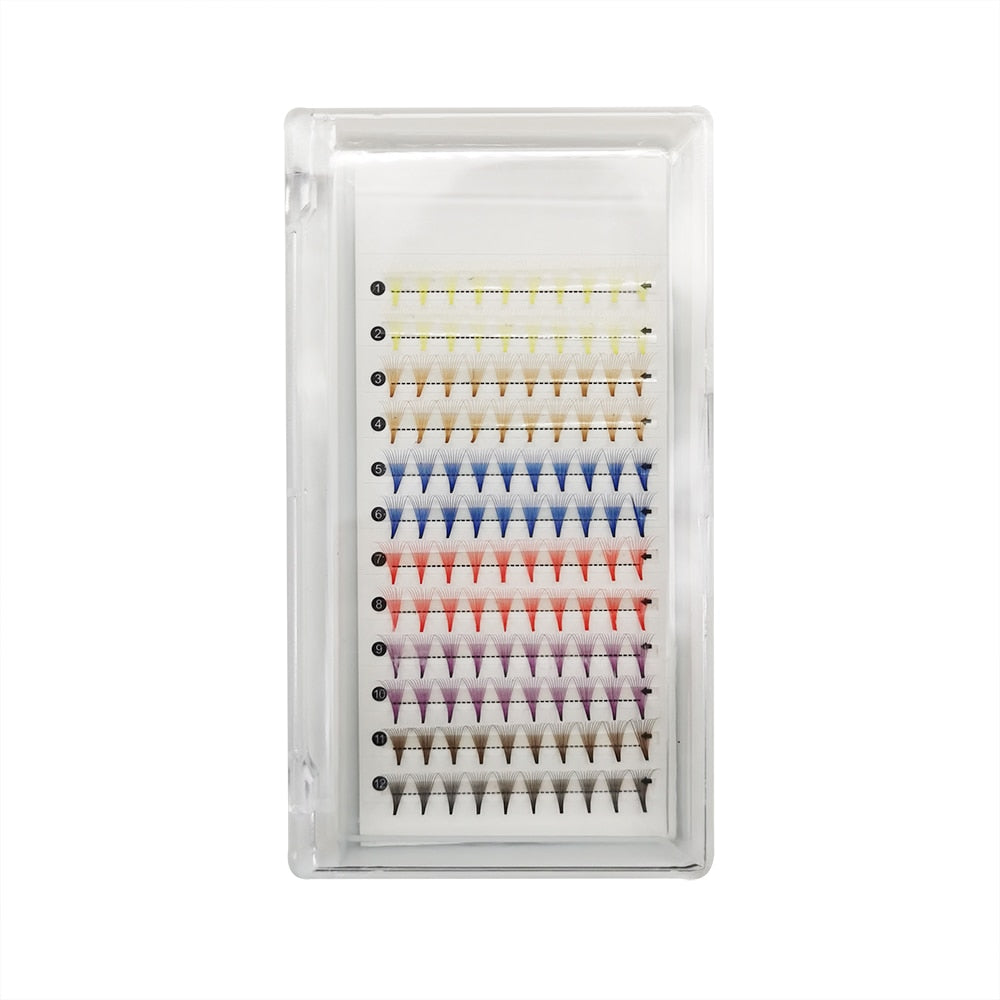 Colored Premade Russian Volume Fans Eyelash Extensions 10D Mix Gold Blue Brown Individual Eyelashes Clusters