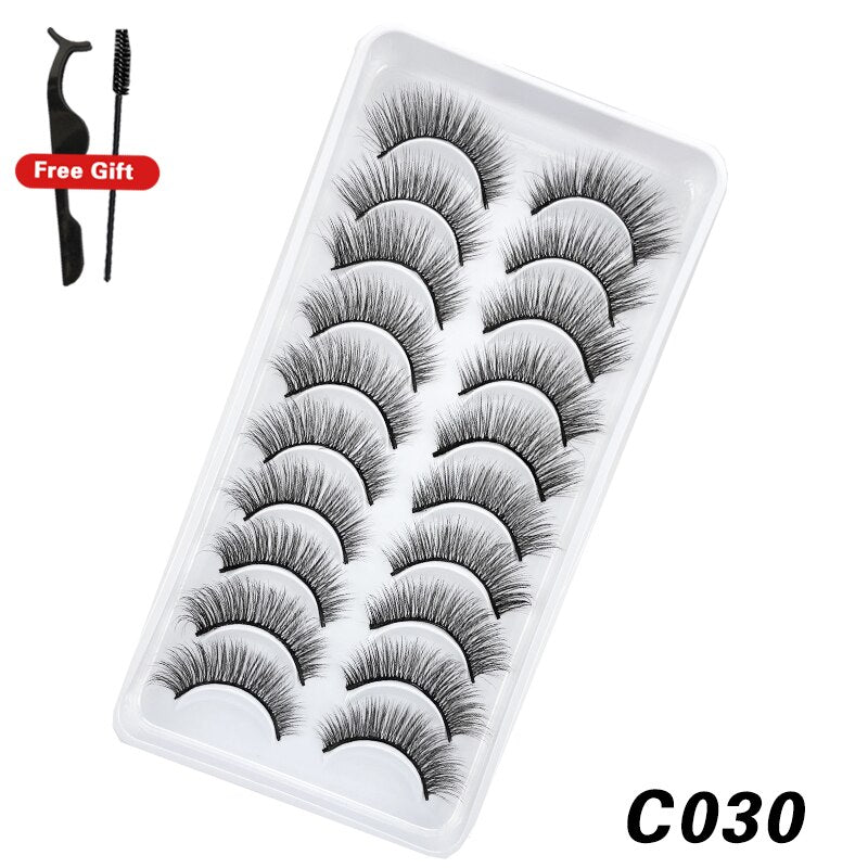 10Pairs 3D Faux Mink Lashes Natural Long Short Full Strip Lashes Soft Plump Eyelashes Extension