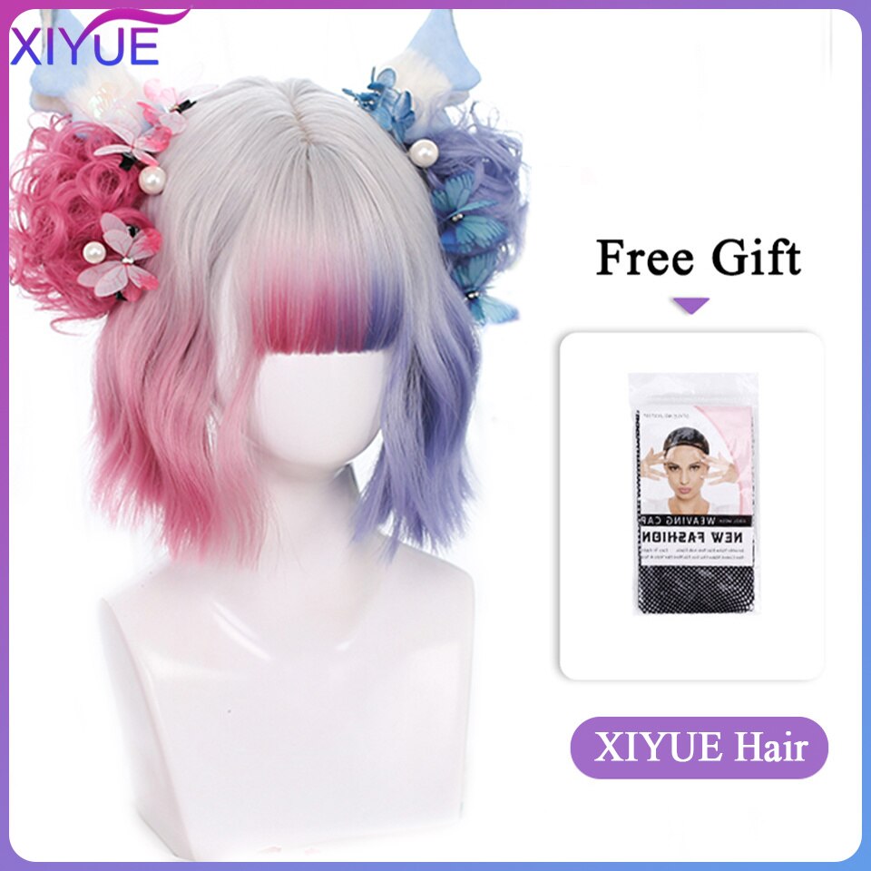 Blue Pink Lolita Wigs Ombre Long Water Wave Cosplay Wigs Synthetic Hair Wigs Heat Resistant For Women