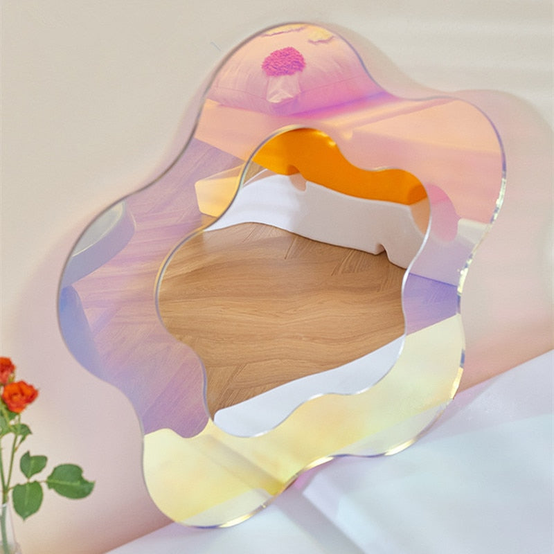 Acrylic Large Flower Colorful Mirror Living Room Home Decorative Wall Mirror Bedroom Table Standing Make-up Mirror