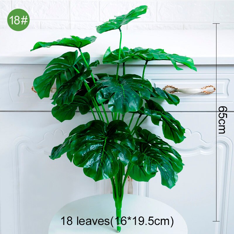 Green Artificial Palm Leaf Plastic Plants Tropical Tree Branch Fake Plants Jungle Home Garden Decor Wedding Decoration