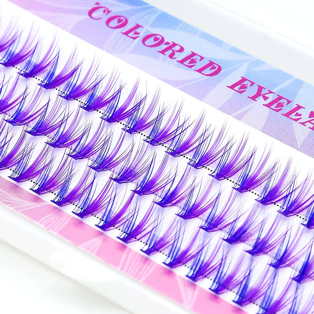 Blue Purple Mix Colored Lashes Cluster Eyelash Extension Natural Long 20D Volume Effect Faux Bunche Individual