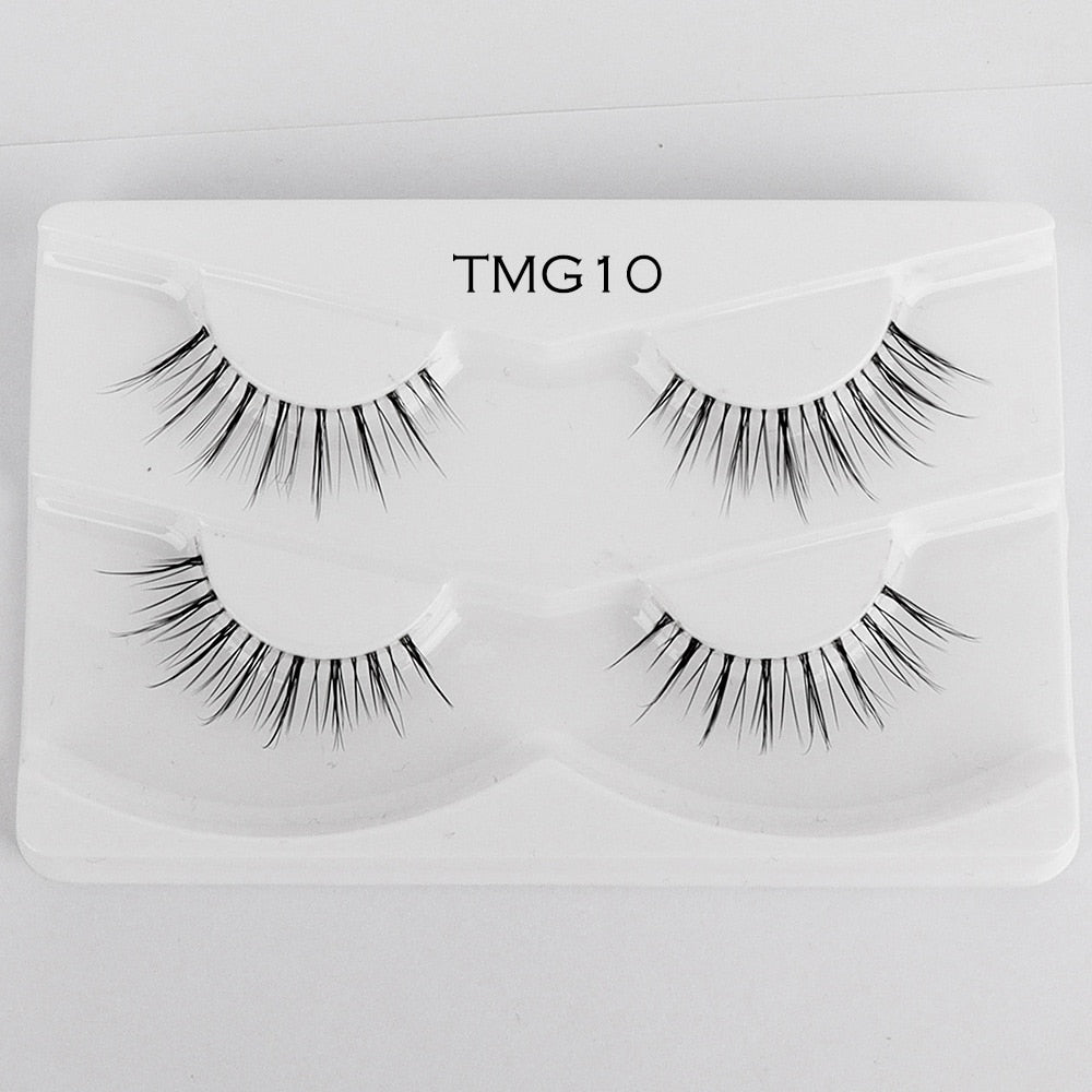 2pairs Clear Band Eyelashes Mink 3D Natural Long False Lashes Invisible Thin Band Eyelash Handmade Crisscross Lashes Makeup