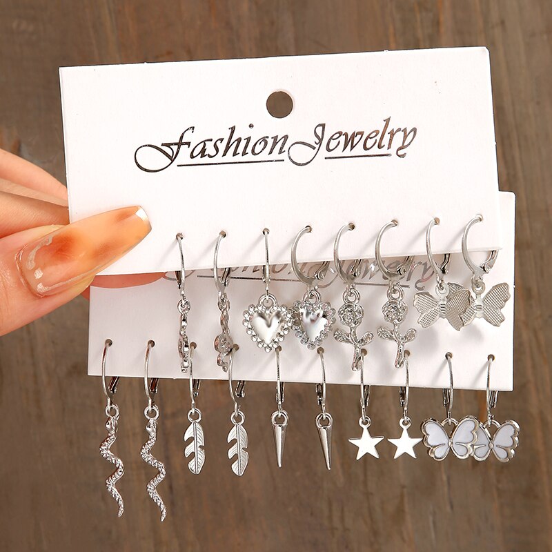 17KM Heart Pearl Dangle Earrings Set Metal Gold Color Butterfly Locks Earrings for Women Shell Trendy Jewelry Hoop Earrings