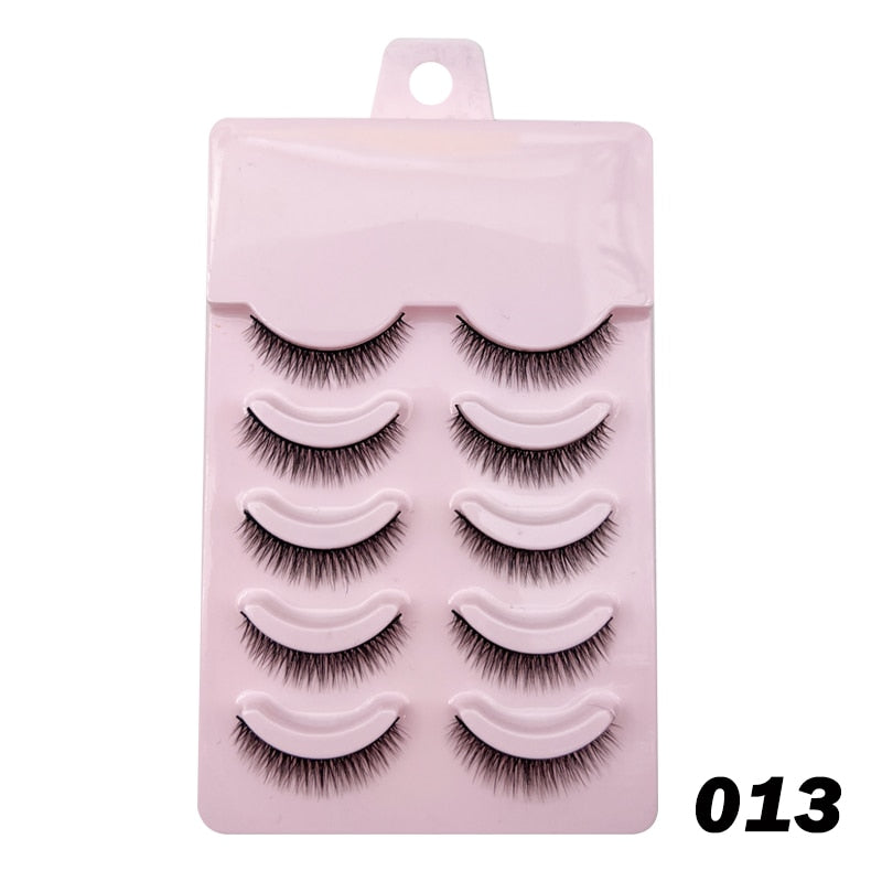 Natural Lashes 5/10 Pairs Eyelashes 3D Mink Manga Lashes Strip Lashes Band Soft Light False Eyelashes