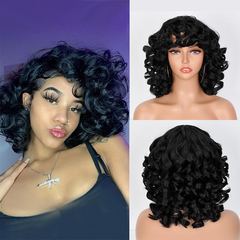Short Hair Afro Curly Wig With Bangs For Black Women Cosplay Fluffy Glueless Mixed Brown Blonde Wigs Natural High Temperat Red