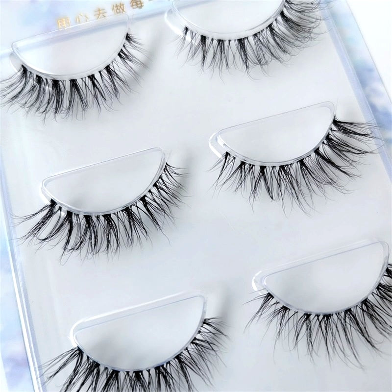 5 pairs short Mink Lashes 3D Mink Eyelashes Invisible Band Natural Black Mink False Eyelash Full Strip Reusable