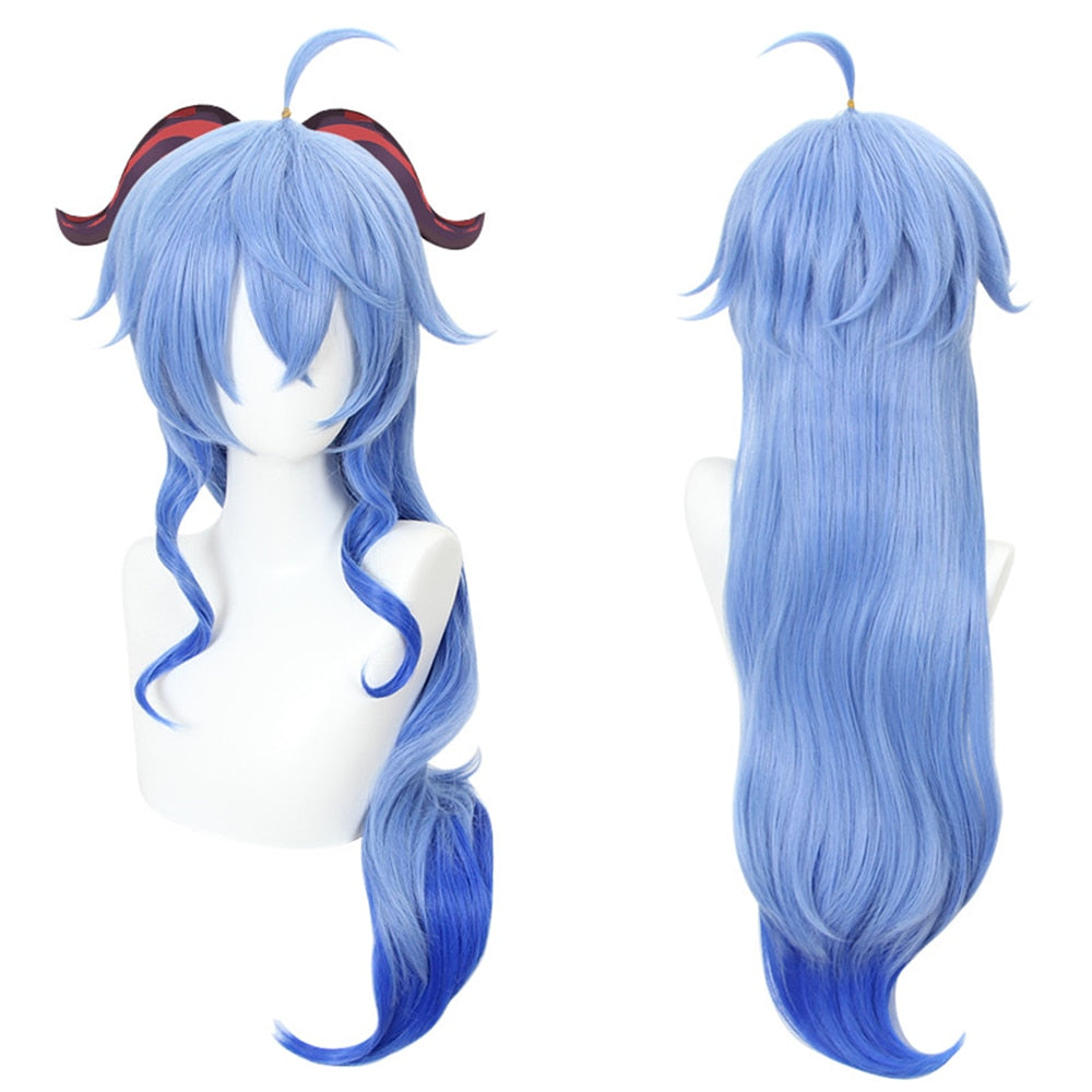 Game Genshin Impact Ganyu Cosplay Halloween Long Curly Hairband Bangs Blue Gradient Wig Ladies Heat Resistant Synthetic Wig