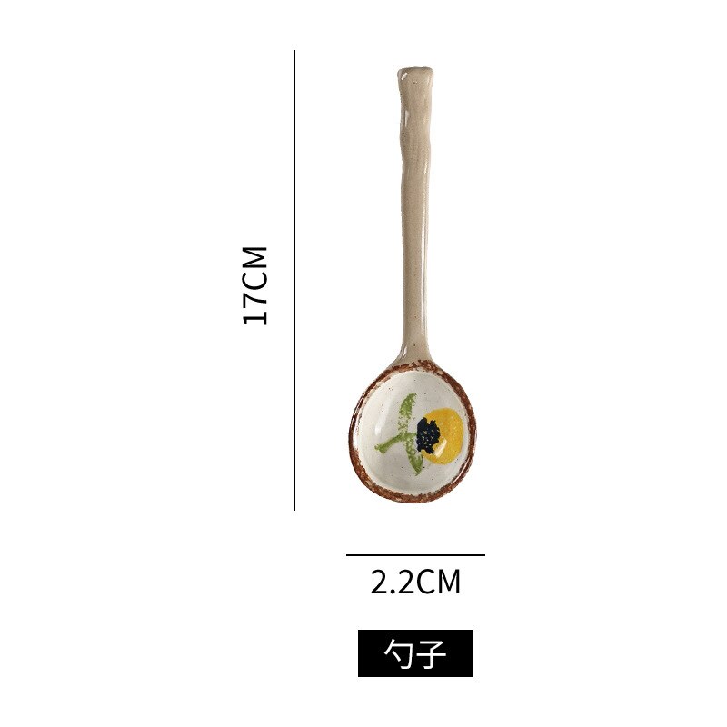 Japanese Style Stoneware Small Soup Spoon Ceramic Spoon, Long Handle Cute Spoon