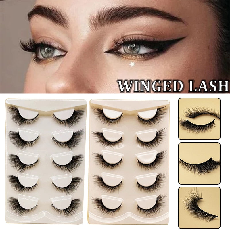 4/5Pair False Eyelashes Handmade Mink Cross Long 3D Winged Eyelash End Eye Elongated Lash Extension Natural