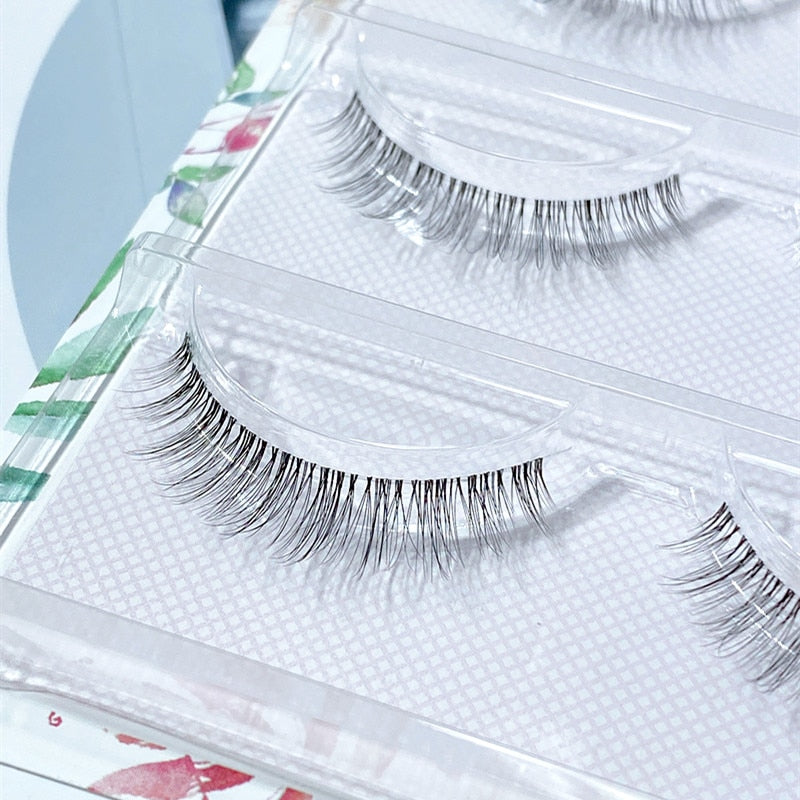 5 pairs short Mink Lashes 3D Mink Eyelashes Invisible Band Natural Black Mink False Eyelash Full Strip Reusable