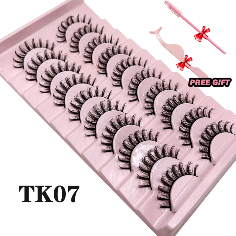 Natural Lashes 5/10 Pairs Eyelashes 3D Mink Manga Lashes Strip Lashes Band Soft Light False Eyelashes