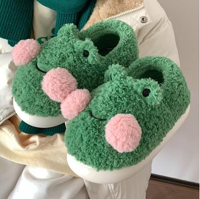 Funny Couple Lovely Frog Cotton Slippers Winter NonSlip Warm Plush Home Slipper Household Shoes