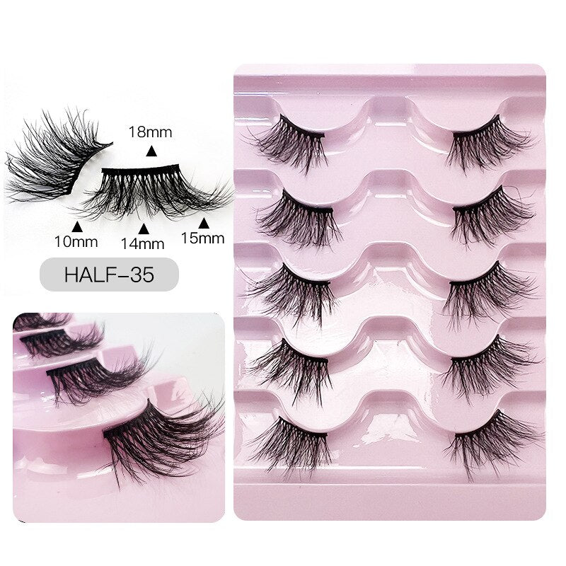 5pairs Half Eye Lash 3D Mink Lashes Faux Wispy Natural Crisscross False Eyelashes Halves Fake Eyelash Extension
