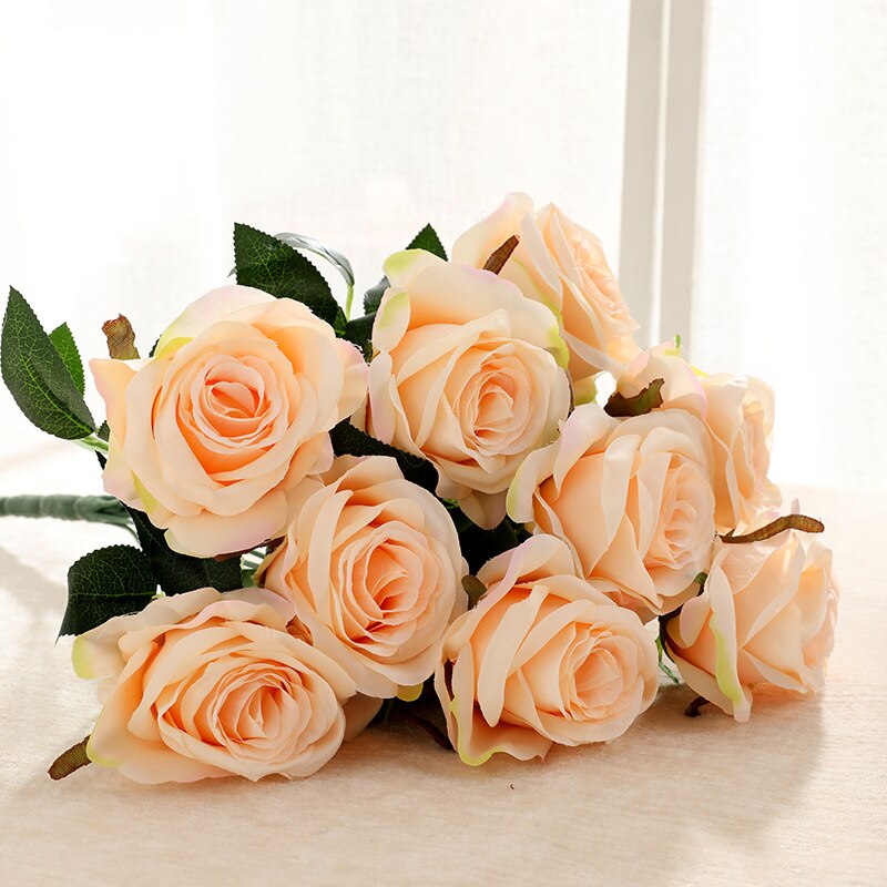 Simulation Bouquet 9 Heads Artificial Rose Silk Fake Flower Home Living Room Dining Table Wedding Decoration Purple