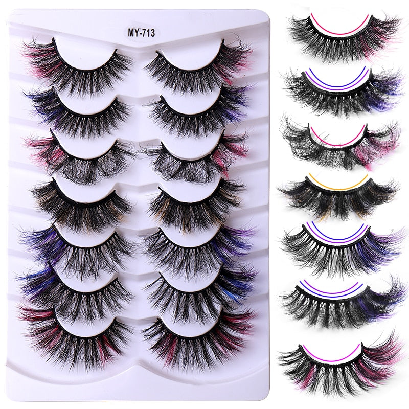 7pairs Colored Lashes 22 Styles 3d Mink Lashes Dramatic Colorful Natural Eyelashes Extension Fake Eyelashes