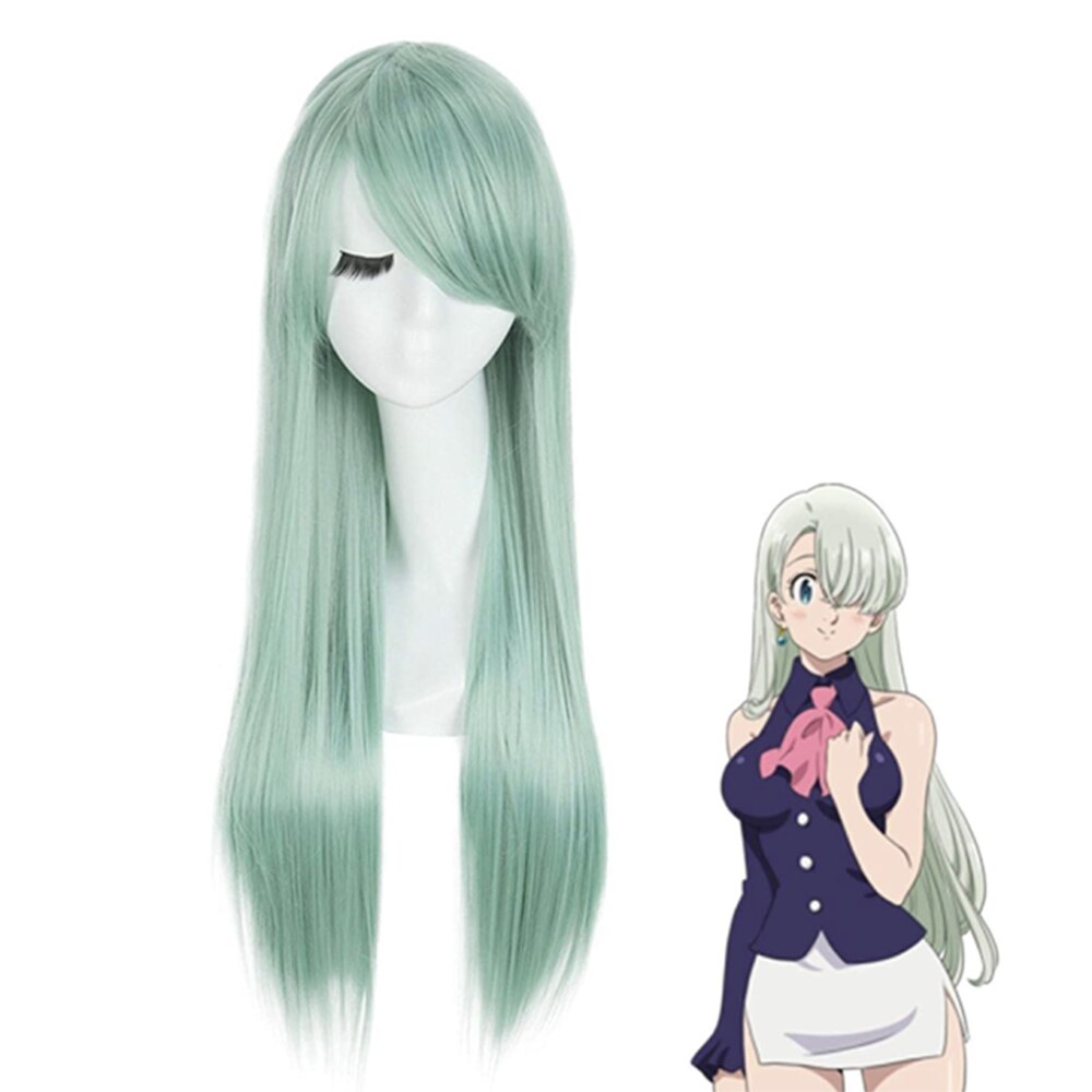 26 Inch Long Straight With Bangs White Wig Cosplay Red Green Lolita Ladies Anime High Temperature Fiber Synthetic Wig
