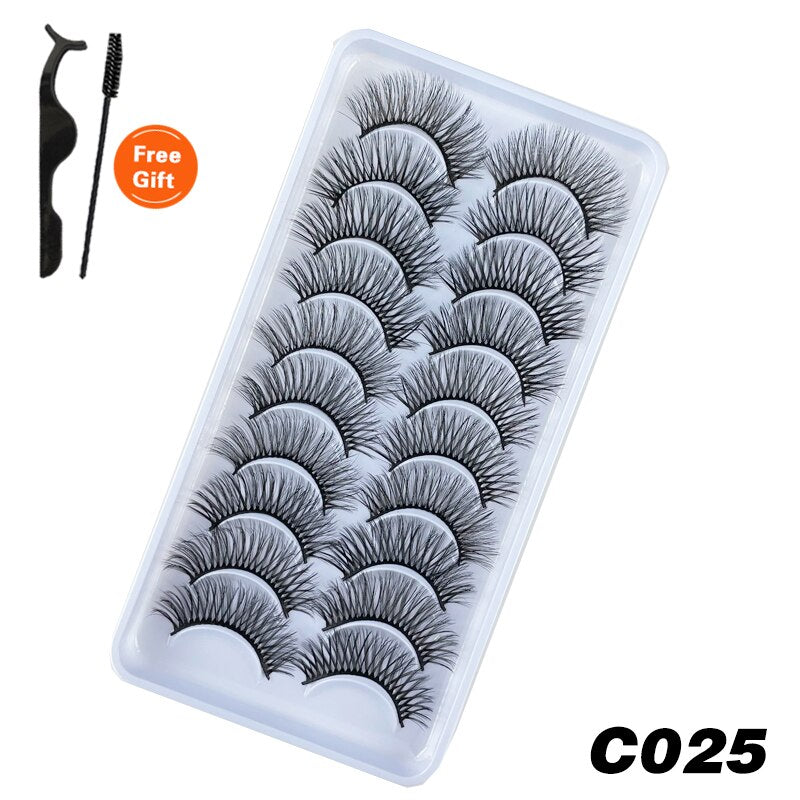 10Pairs 3D Faux Mink Lashes Natural Long Short Full Strip Lashes Soft Plump Eyelashes Extension