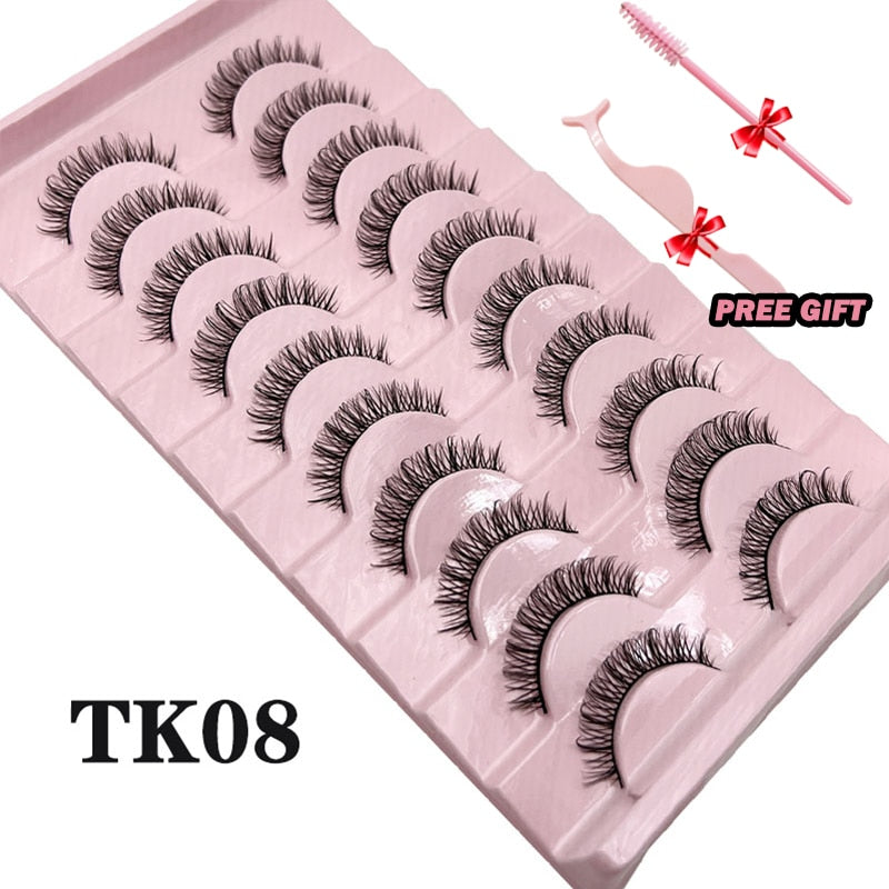 Natural Lashes 5/10 Pairs Eyelashes 3D Mink Manga Lashes Strip Lashes Band Soft Light False Eyelashes