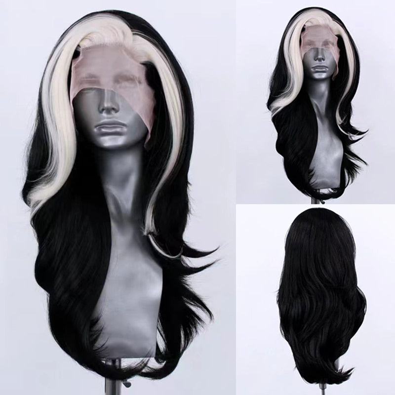 Synthetic Lace Front Wig Highlight Silver Grey Mix Color Wigs Women Daily Use Cosplay Wig