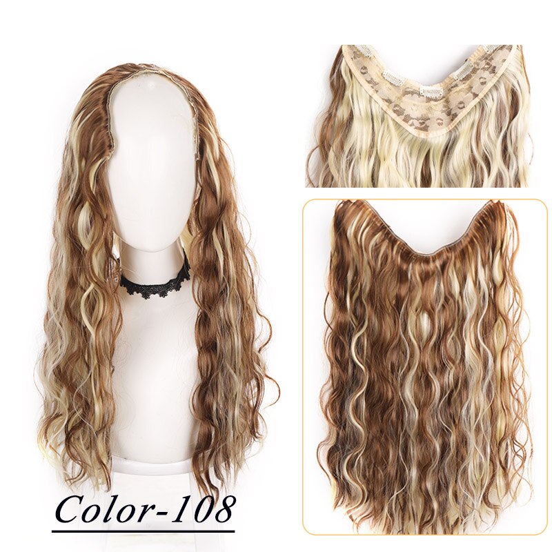 Synthetic Hair Fake Hair Extensions Clip Hairpiece V-Shaped Half Wig Natural Wavy Extension False Strands On Hairpins Women