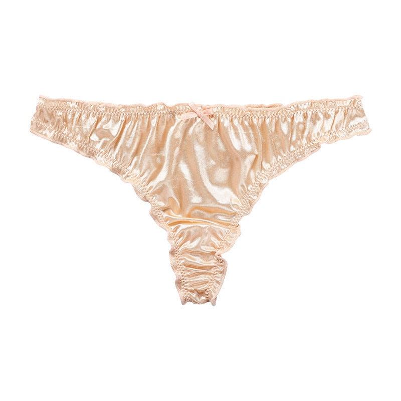 Luxury French Ruffle Satin Women Underwear Low Waist Soft Silk Cotton Crotch Sports Panties Breathable Seamless