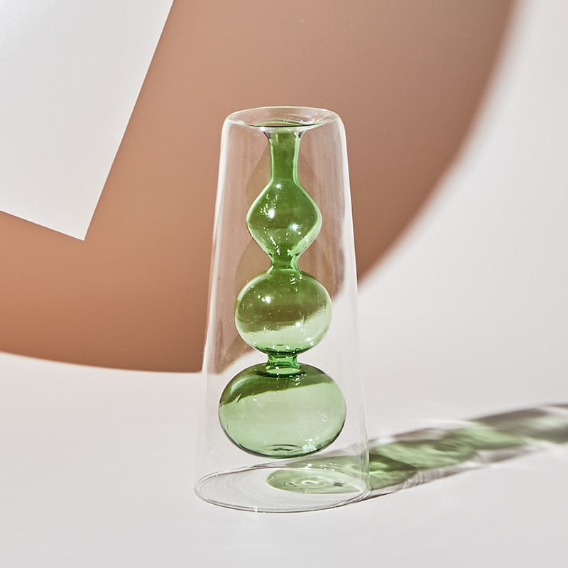 Nordic creative colored glass vase ornaments creative hydroponic transparent flower dryer decoration