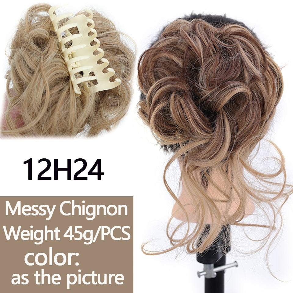 Synthetic Women Hair Buns Curly Chignon Ombre Claw Hair Messy Buns Updo claw Clip In Hairpiece For Women