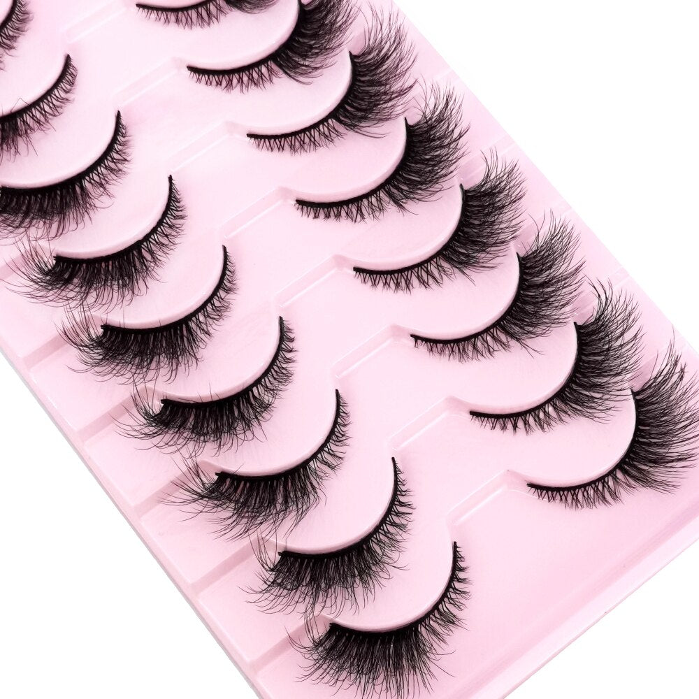 10Pairs Cat-Eye 3D Mink Eyelashes Curled Winged Natural Realistic Messy End Eye Elongated False Eyelashes Soft Fake Eyelashes