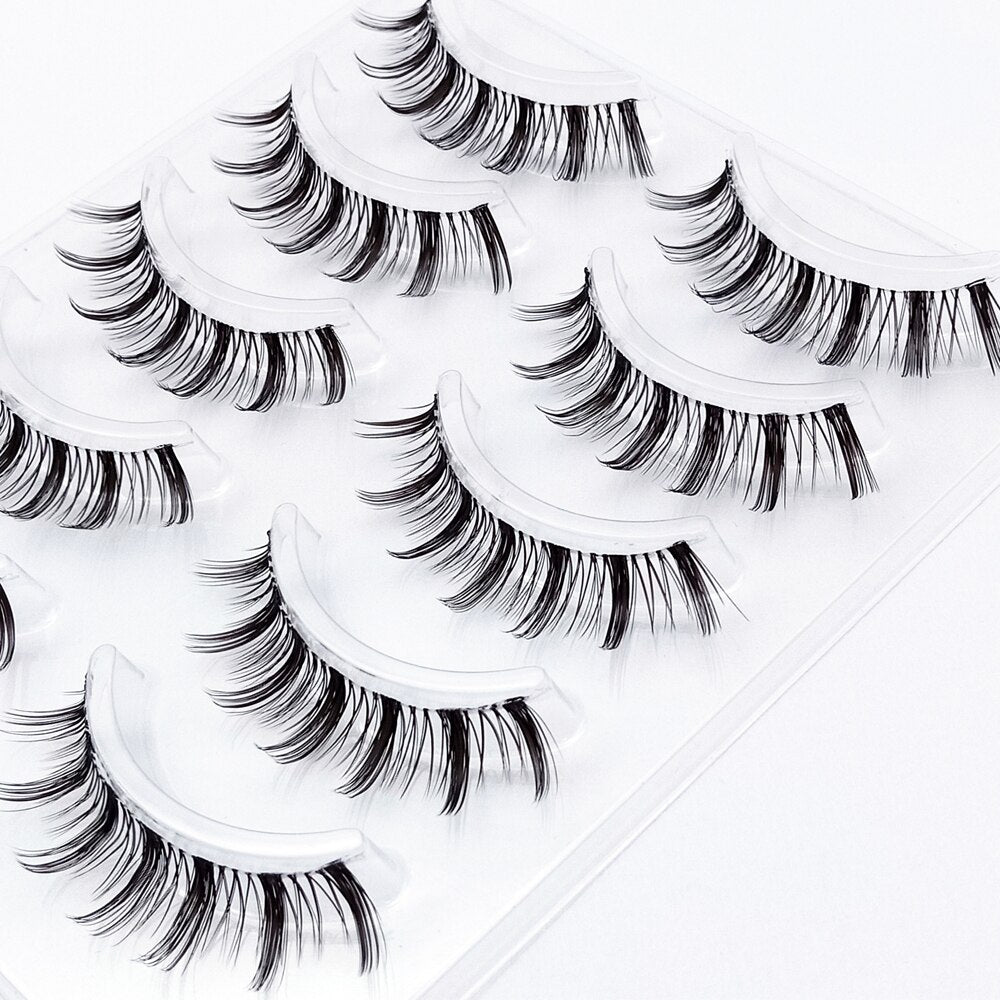 Invisible band Lashes 5 Pairs 3D Faux Mink Lashes Natural short Transparent Terrier Lashes Clear Band Soft Eyelashes